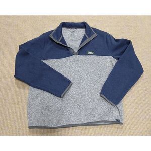 L L BEAN mens large gray blue snap fleece mockneck sweater pullover